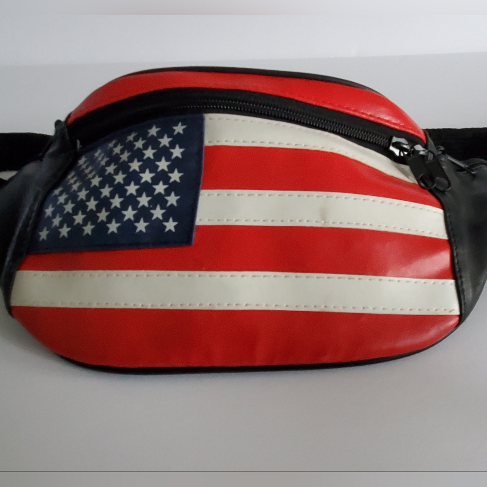 Vintage leather hip pack / fanny pack / crossbody bag American flag - Picture 3 of 9
